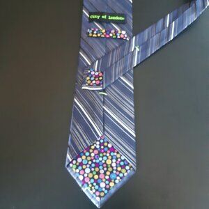 City of London Men's Silk Tie Blue and White Diagonal Stripes